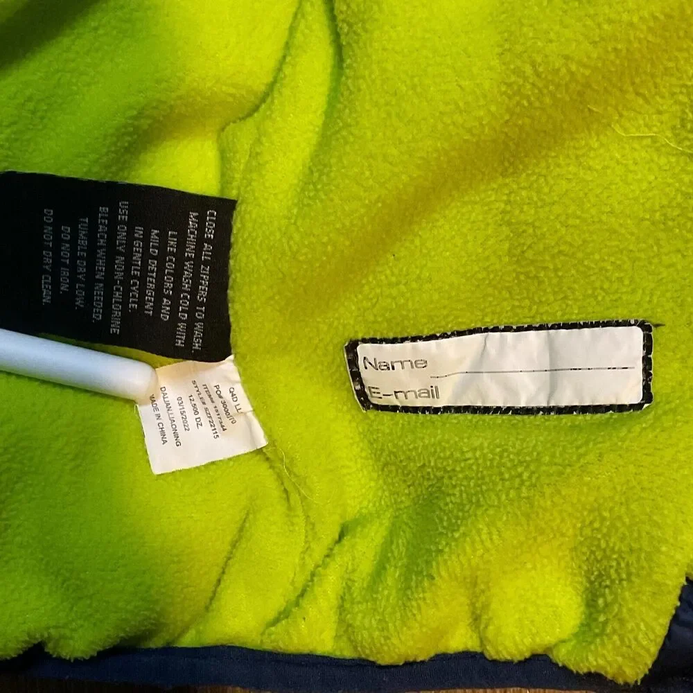 SNOZU KIDS BOYS PUFFER FLEECE LINED SKI JACKET 2T HOODED WINTER COAT BLUE YELLOW